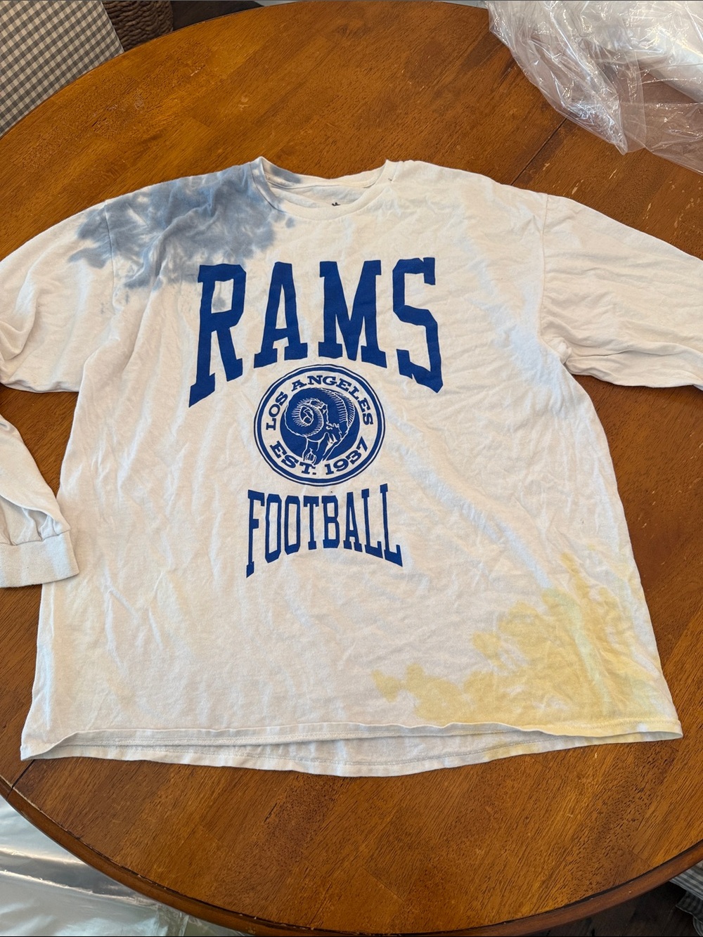 Rams Long Sleeve Football Tee - White with Blue Accent xl